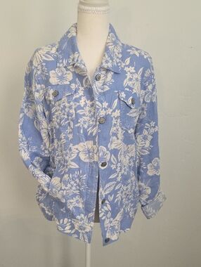 C&C California Blue and White Floral Jean Jacket